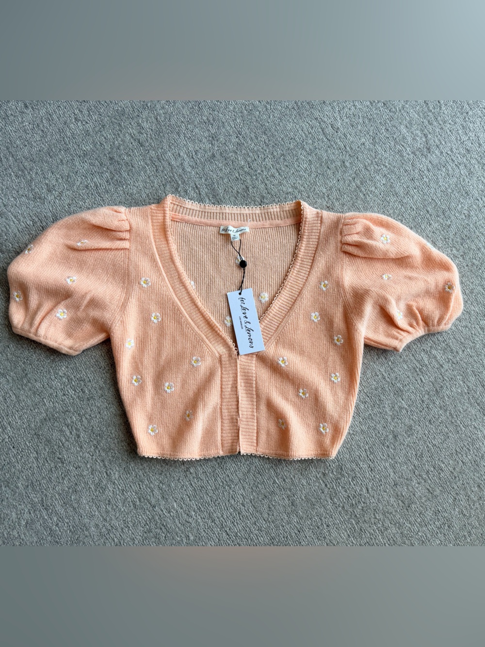 For Love & Lemons Peach Knit Cardigan with Scalloped Trim - Picture 5 of 7